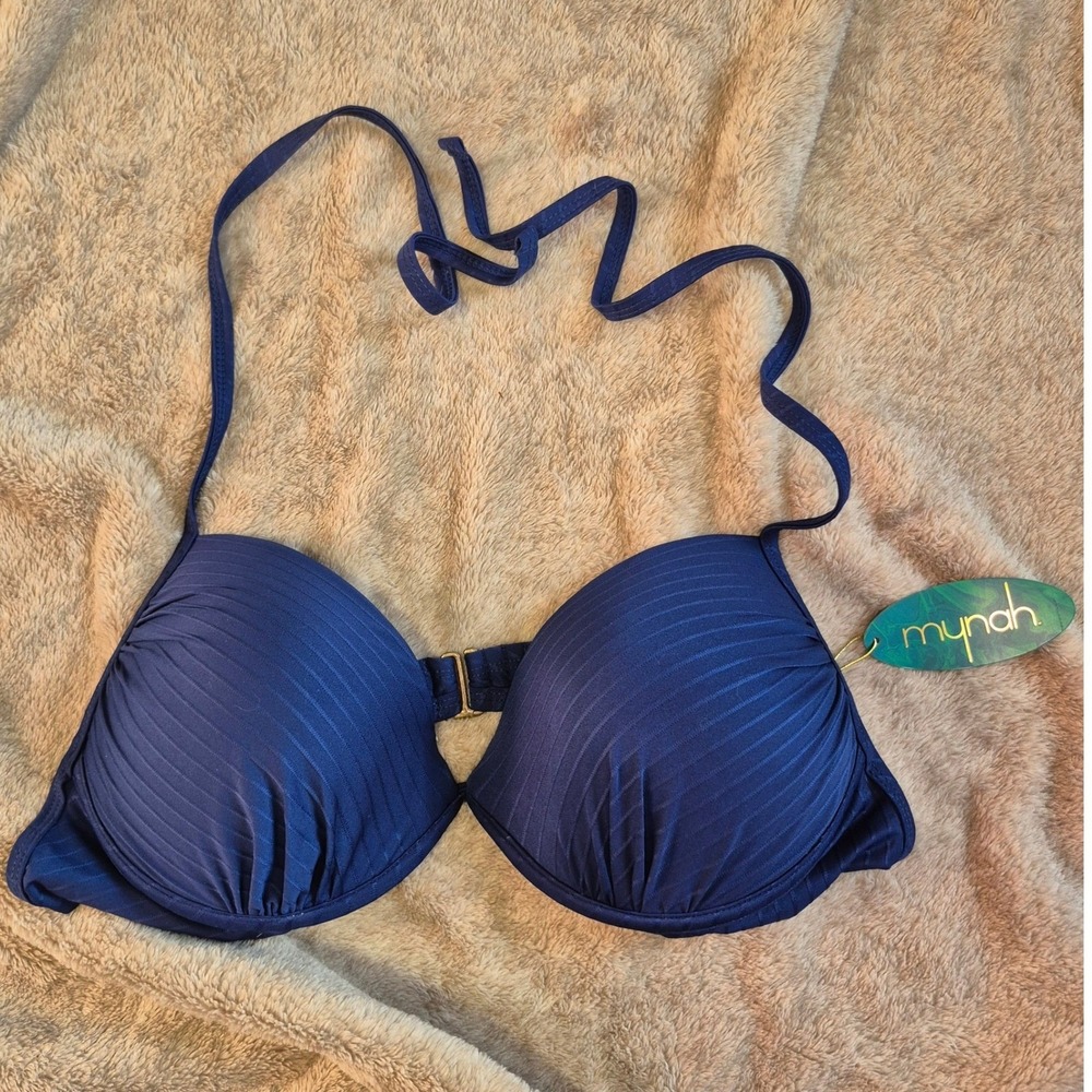 Mynah Push Up Halter Bikini Top Blue Depths Artistic Bloom Floral XXL NEW